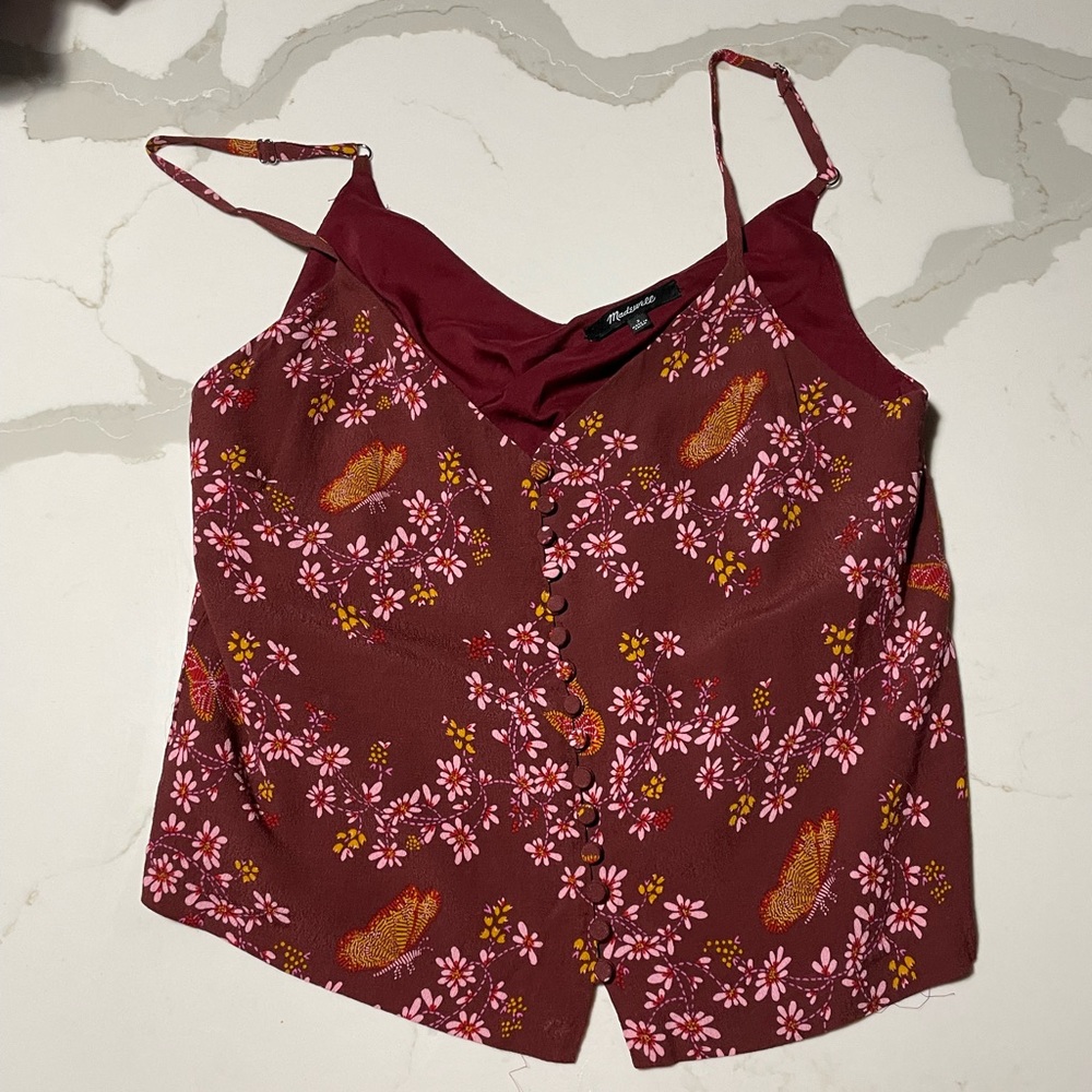 Madewell Button Down Cami Top in butterfly sanctuary sz 2